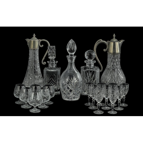 760 - Quantity of Quality Glass Ware, comprising three decanters with stoppers, two water jugs with pewter... 