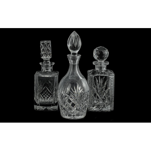 760 - Quantity of Quality Glass Ware, comprising three decanters with stoppers, two water jugs with pewter... 