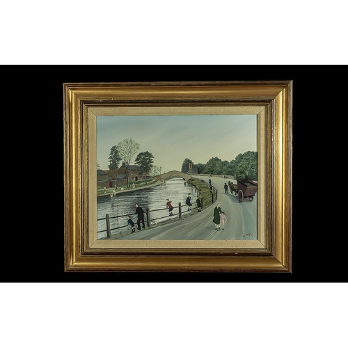 901 - Tom Dodson Original Oil Painting, signed and dated 1976.  Depicts a river with children, some swimmi... 