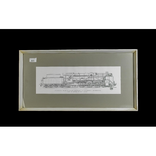 923 - Bernard Maycock Original Drawing of German Railway Engine, built by Henschel & John.  Mounted, frame... 