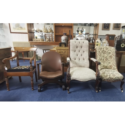 1078 - A Collection of Four Odd Chairs to include a Victorian walnut nursing chair, a Victorian mahogany ca... 