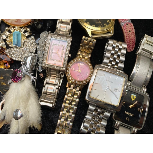 470 - Box of Costume Jewellery, including brooches, ladies and gents watches, bracelets, pocket watches, e... 