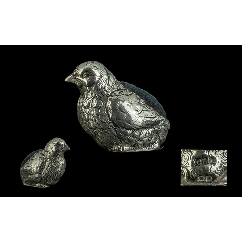 103 - Edwardian Period Sterling Silver Novelty Pin Cushion in the form of a chick. Hallmark Birmingham 191... 