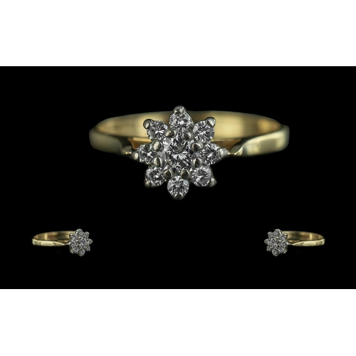 104 - 18ct Gold - Attractive Diamond Set Cluster Ring, Flower head Setting. Marked 750 - 18ct to Interior ... 