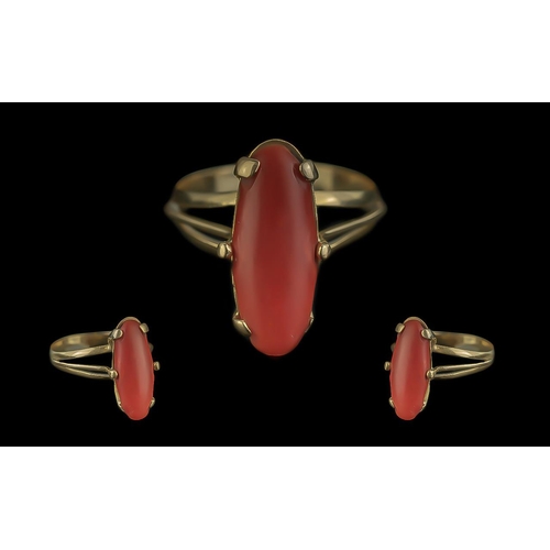 109 - 18ct Gold Attractive Single Stone Coral Set Ornate Rings - Gold Mark To Outer Shank. The Boat Shaped... 