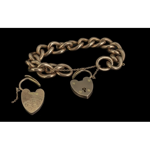 24 - Antique Period - Edwardian Period 9ct Gold Curb Bracelet with Large 9ct Gold Heart Shaped Padlock. A... 