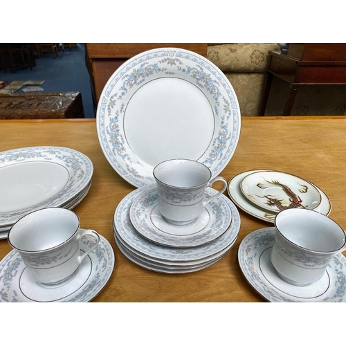 713 - Crown Ming Fine China Set, comprising four cups, saucers, sides and dinner plates.  Together with an... 