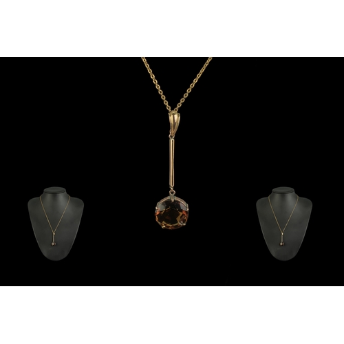 73B - Antique Period 9ct Gold Smoky Topaz Set Pendant - Chain - Necklace. Smoky Topaz of Good Colour. Est ... 