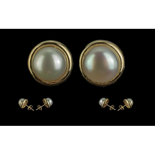 75 - Ladies Attractive Pair of 18ct Gold and Pearl Earrings. The Two Pearls of Excellent Lustre. Boxed. A... 
