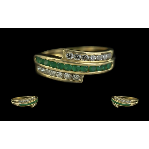 77 - Ladies - Fine Quality 18ct Gold Diamond and Emerald Set Dress Ring. Stamped 750 - 18ct to Interior o... 