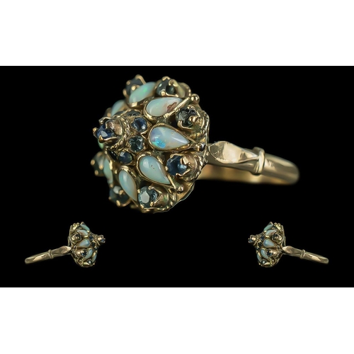 81A - Antique Period 18ct Gold - Attractive Tear-Drop Opals and Gem Set Cluster Ring. Marked 18ct to Inter... 
