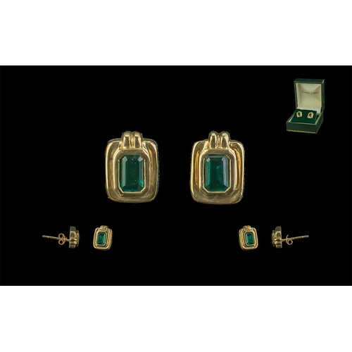 90A - Ladies - Attractive Pair of 9ct Gold Emerald Set Earrings. Marked 9ct. Emerald of Excellent Colour, ... 