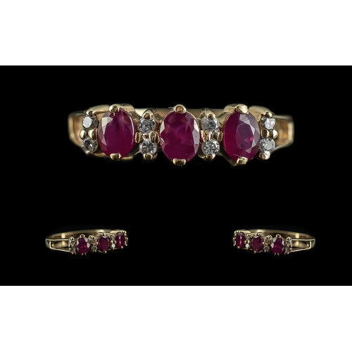 94 - Ladies 9ct Gold Attractive Ruby & Diamond Set Ring, marked 9.375 to shank.  Rubies of good colour, d... 