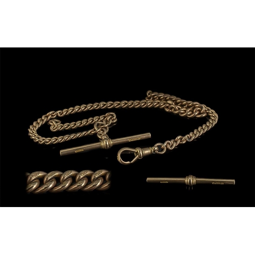 111A - Antique Period Excellent 9ct Gold Graduated Albert Chain with attached t-bar and lobster claw clasp.... 