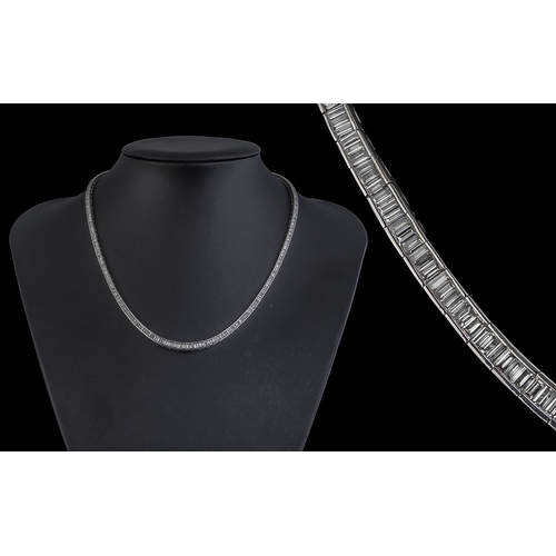 1 - Ladies Contemporary Design 18ct White Gold Channel Set Diamond Necklace of superior quality, marked ... 
