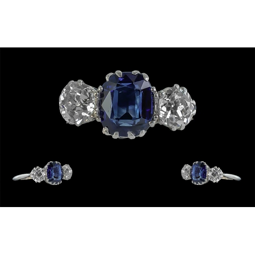 10 - Ladies 18ct White Gold Excellent Quality Three Stone Diamond and Sapphire Set Ring, circa 1910, mark... 