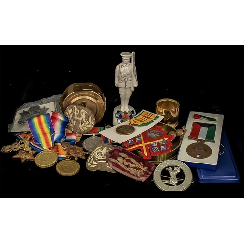 1104 - A Collection of Military Items Including 3 World War 1 Medals, 5 World Wart II Medals, Other Assorte... 