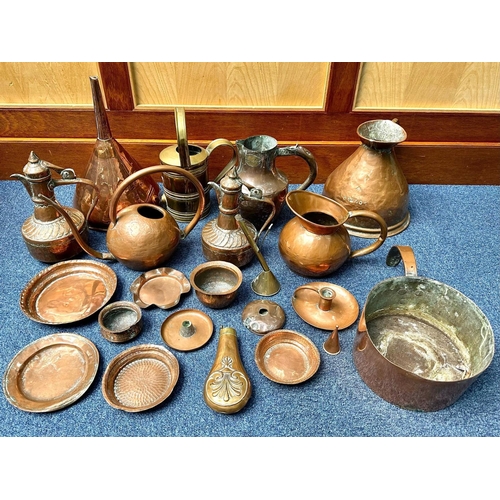 1230 - Large Collection of Assorted Brass & Copper Items, including pots, kettles, pans, bowls, jugs, etc.