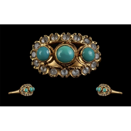 12A - Victorian Period - 18ct Gold Turquoise and Diamond Set Dress Ring. Not Marked but Tests High Ct Gold... 