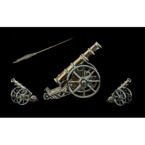 1454A - Antique Cast Iron Lustre Ware Cannon Fireplace Poker Stand.  in the Form of a Cannon, Reg. No. 88985... 