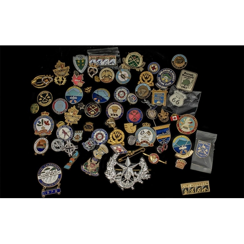 1457 - Box of Mainly Curling Badges, worldwide collection as well as odd Air Training Corps and golf.