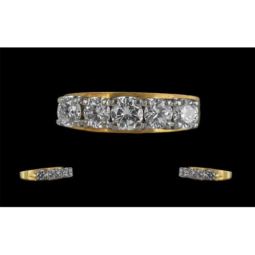 15 - 18ct Gold Excellent Quality Contemporary Five Stone Diamond Set Ring, with full hallmark to shank; t... 