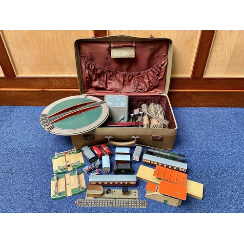 1595 - Train Interest - Suitcase Containing Hornby Railway Items, including Dublo Engines, rolling stock, t... 