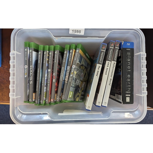 1598 - A Collection Of XBOX One Video Games. titles include-  Fifa 18, Halo 5, Skater XL, Mirrors edge, W2K... 