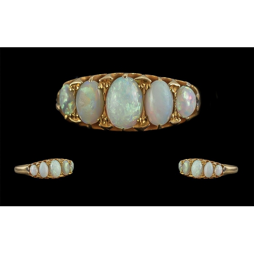 17A - Antique Period - Attractive 18ct Gold 5 Stone Opal Set Dress Ring, Gallery Setting. Mark Rubbed - 18... 