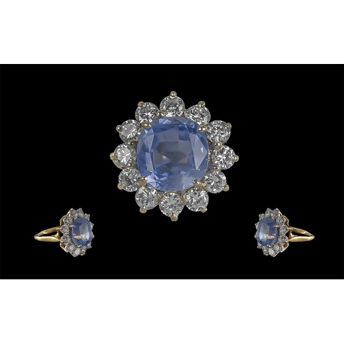 1A - 18ct Gold - Good Quality Sapphire and Diamond Set Dress Ring ( Impressive ) Marked 18ct Gold to Inte... 