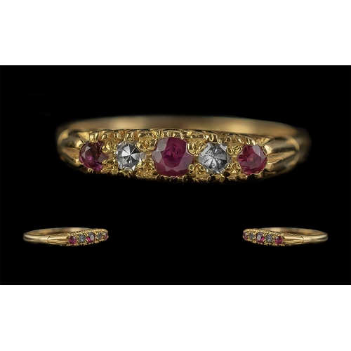 20A - Antique Period 18ct Gold Attractive Diamond and Ruby Set Ring, Gallery Setting, Full Hallmark for 18... 