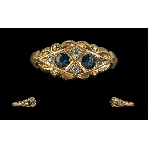 22A - Antique Period Attractive 18ct Gold Sapphire and Diamond Set Ring, Excellent Shank / Setting, Sapphi... 