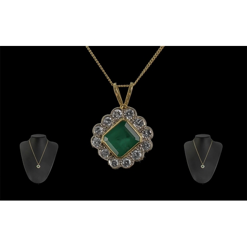 26A - A Superb 18ct Gold Diamond and Emerald Set Pendant - Attached to a 18ct Gold Chain. Both Marked 750 ... 