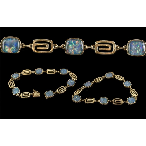 29A - Excellent 9ct Gold Greek Key and Opal Set Bracelet, Marked 9ct. The Opals of Excellent Well Matched ... 