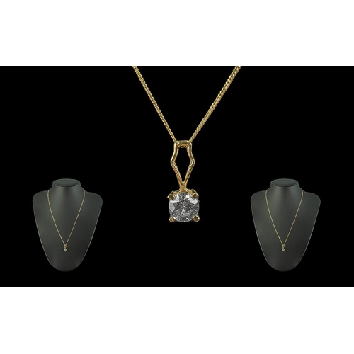 33A - 18ct Gold - Single Stone Diamond Set Drop - Attached to a 18ct Gold Chain. Marked 18ct. The Single R... 