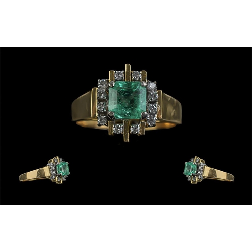 39 - Ladies Fine 14ct Gold Emerald and Diamond Set Dress Ring, circa 1950s, marked 585 to interior of sha... 