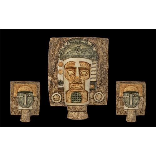 538 - Troika Scarce Signed Aztec Mask, decorated by Louise Jinks, Newlyn, 1976-1981; size 10 inches (25cms... 