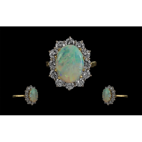 5A - 18ct Gold - Superb Quality Opal and Diamond Set Cluster Ring. 18ct Marked to Interior of Shank. The ... 