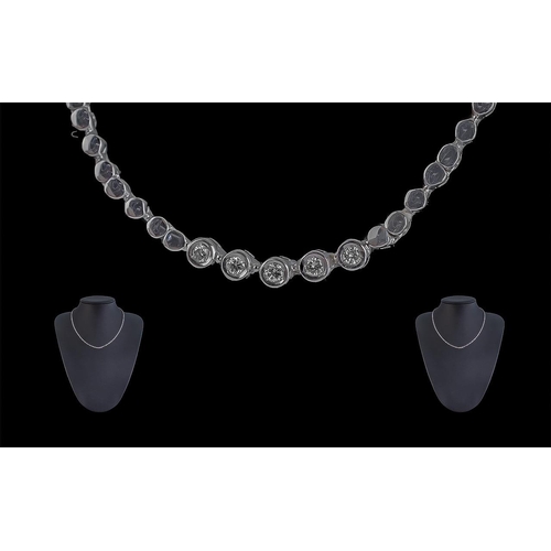 7A - Ladies 18ct White Gold Attractive Diamond Set Necklace, stamped 750 - 18ct, the five round brilliant... 