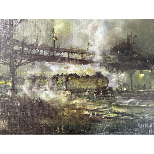 920 - Graham Hedges Oil on Canvas Painting depicting a steam train at night.  Signed to bottom right, fram... 