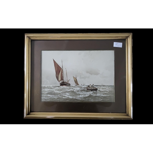 961 - Pair of Seascapes by George Stanfield Walters (1838-1924), mounted framed and glazed, image size 9''... 