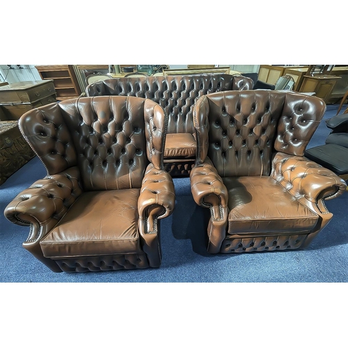 1000 - 3 Piece Chesterfield Suite. Comprises 3 Seater Chesterfield, together with 2 Wing Back Chairs and Ma... 