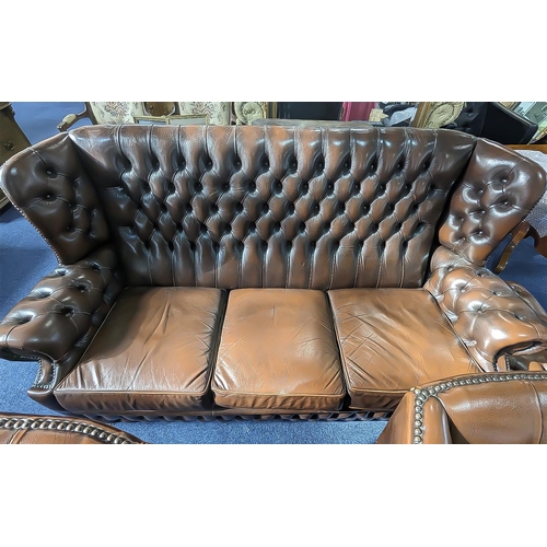 1000 - 3 Piece Chesterfield Suite. Comprises 3 Seater Chesterfield, together with 2 Wing Back Chairs and Ma... 