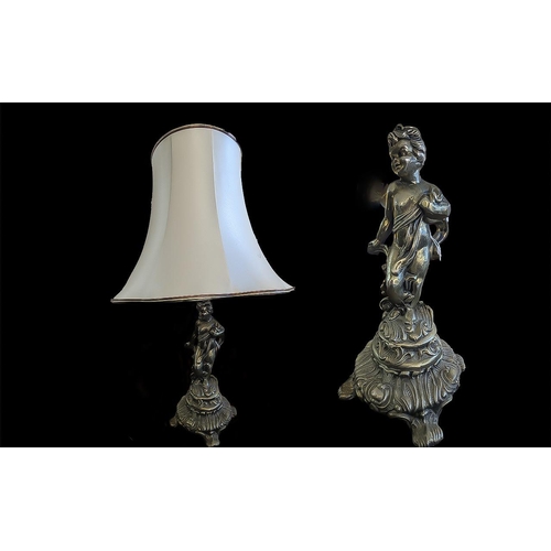 1039 - Standard Lamp circa 1960's, with an onyx and brass decorative base and fitted cream silk shade, over... 