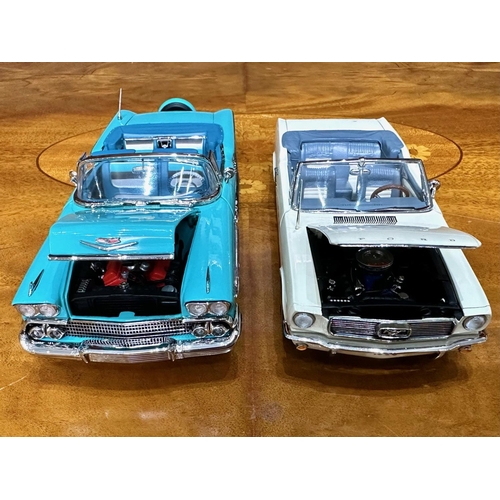 1379 - Two Danbury Mint Collector's Classic Cars, a 1958 Chevrolet Impala in turquoise, and a 1966 Ford Mus... 