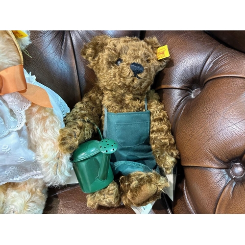 1382 - Four Steiff Teddy Bears, comprising Thursday's Bear, plush green wool with backpack, 9.5'' tall, Fri... 