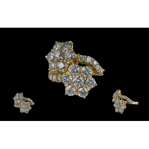 14 - 18ct Yellow Gold - Contemporary and Outstanding Double Cluster Diamond Set Statement Ring. Full Hall... 