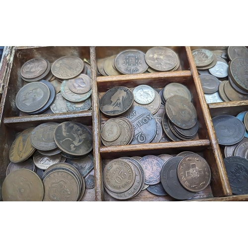 1410 - Collection of Mostly Low Value Coins, nickel and brass, some European and Continental, old pennies, ... 