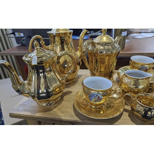 1437 - Vintage Czechoslovakian Gilt Porcelain Tea Service 'Bernadette', including tea pot, coffee pot, hot ... 