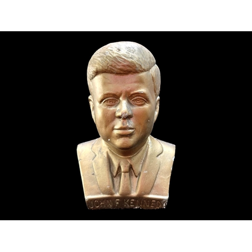 1475 - Plaster Bust of John F Kennedy, gold tone, named to front of bust.  Measures approx. 10'' tall x 8''... 